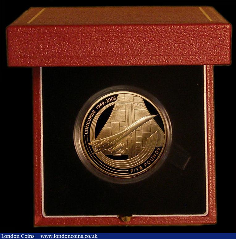 London Coins : A170 : Lot 744 : Alderney 2003 Five Pounds - Last Flight of Concorde Gold Proof KM#35b FDC in the Royal Mint box of i...