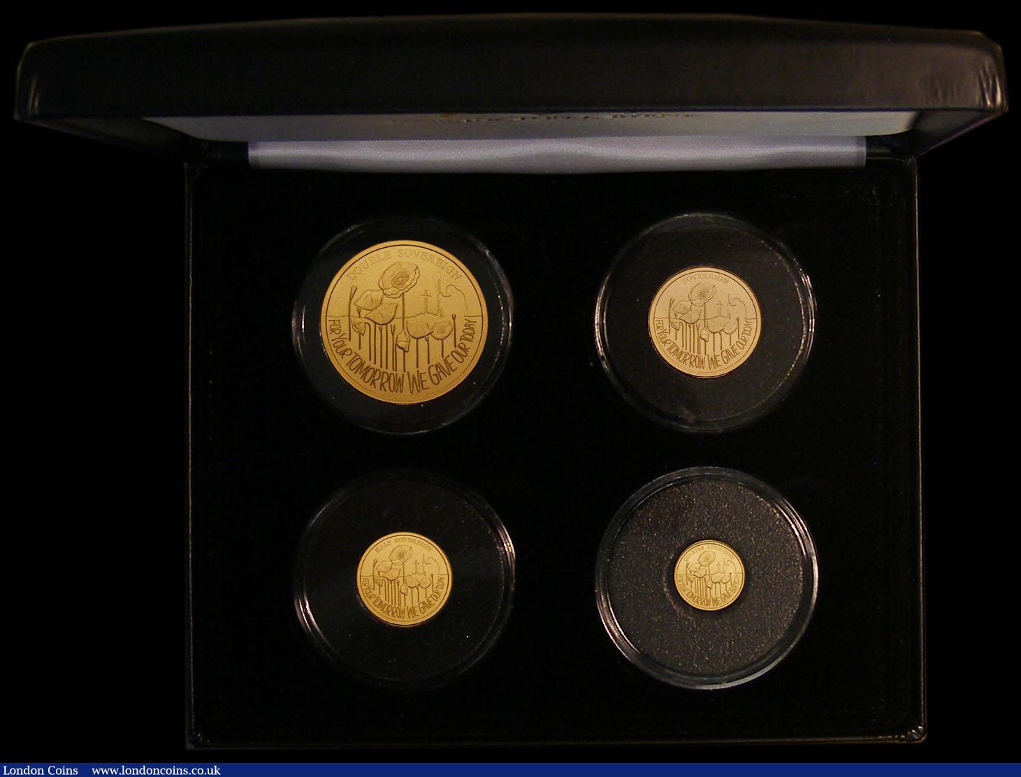 London Coins : A170 : Lot 745 : Alderney 2018 Centenary of End of World War Once Gold Matt Proof Sovereign Collection 4 coin set Dou...