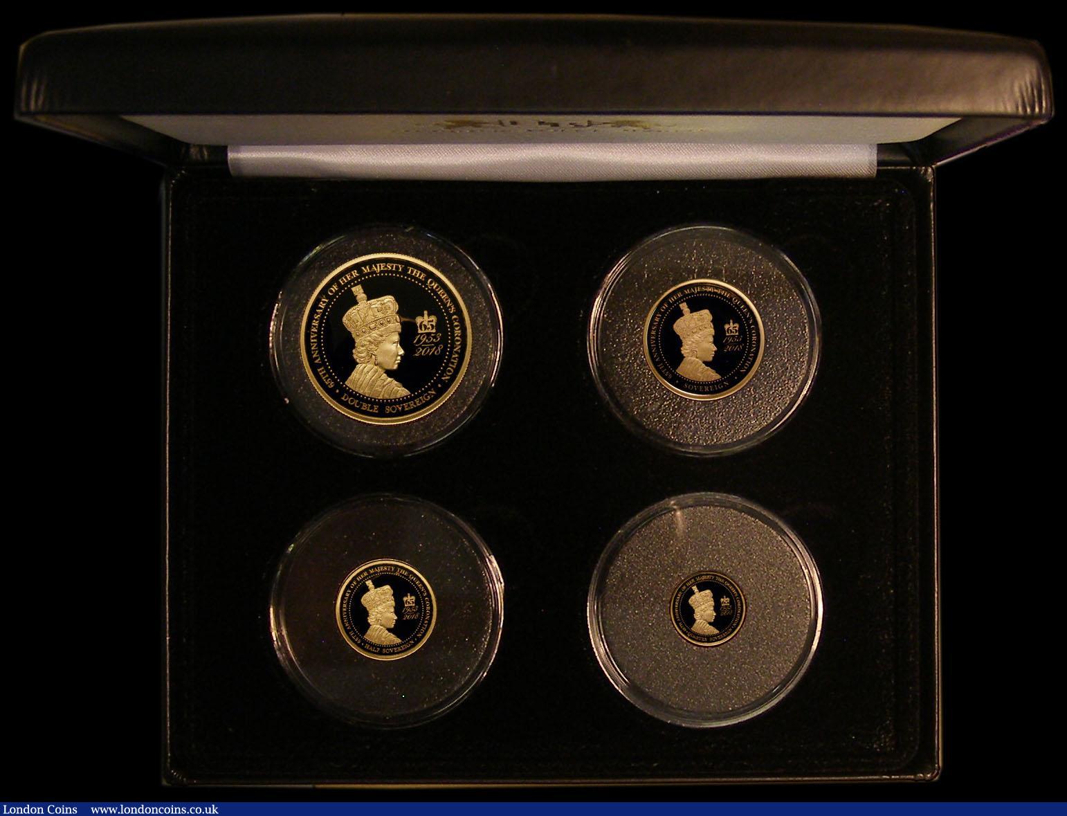 London Coins : A170 : Lot 746 : Alderney 2018 Coronation Jubilee Gold Proof Sovereign Collection 4 coin set Double Sovereign, Sovere...