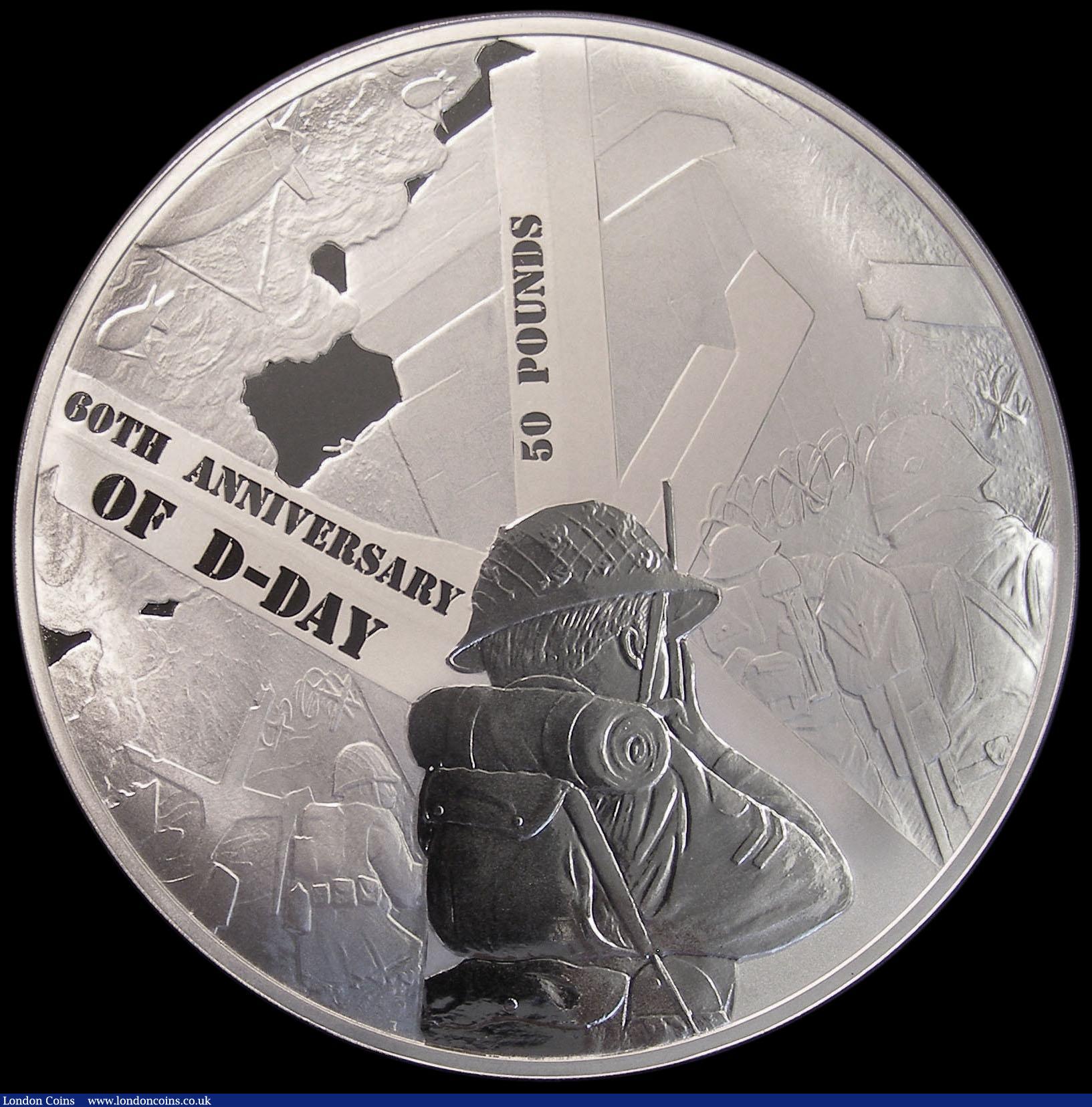 London Coins : A170 : Lot 748 : Alderney Fifty Pounds 2004 60th Anniversary of D-Day 1 Kilo Silver Proof FDC in capsule, no certific...