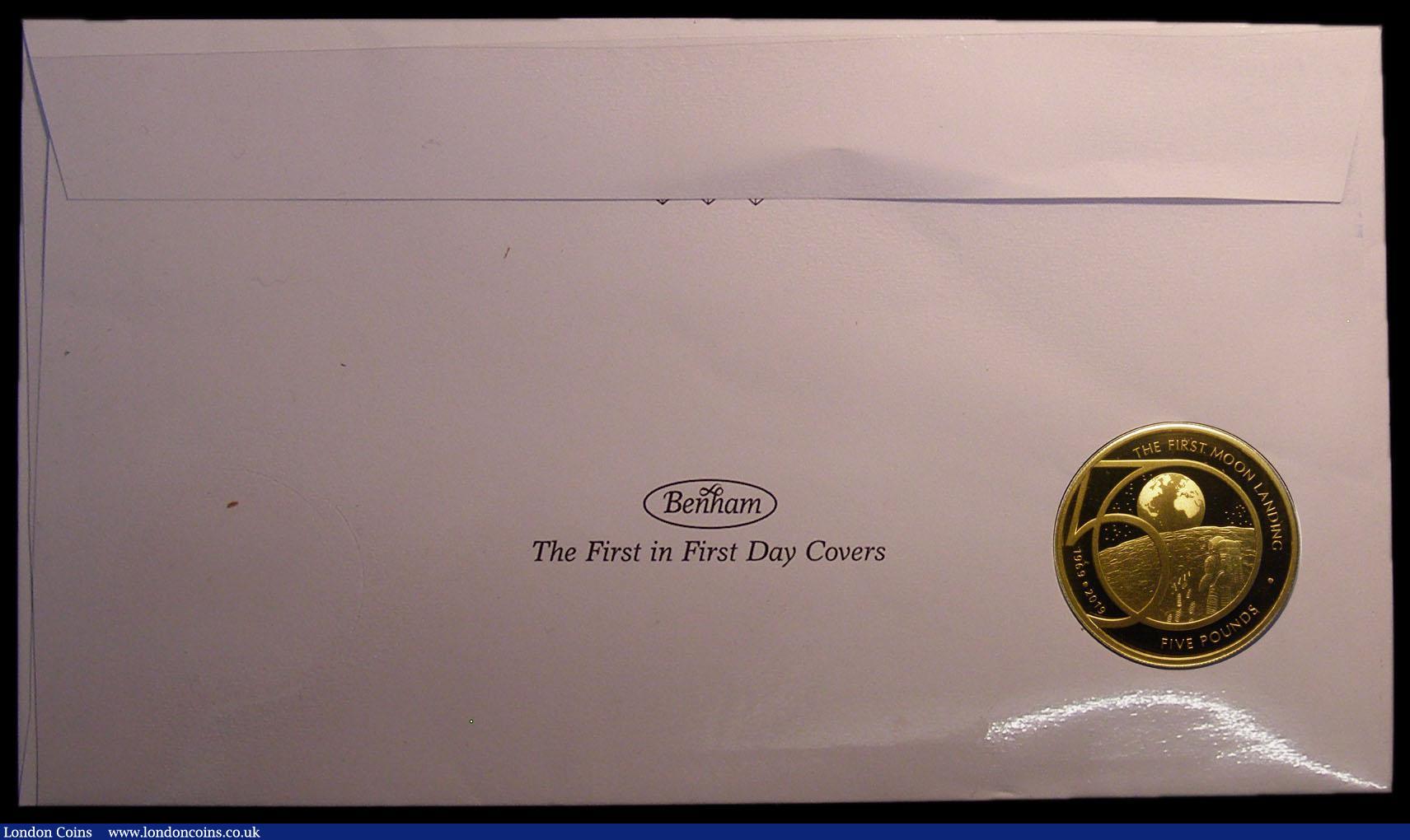 London Coins : A170 : Lot 756 : Alderney Five Pounds 2019 Gold Proof FDC in Harrington and Byrne's 50th Anniversary of Moon Lan...