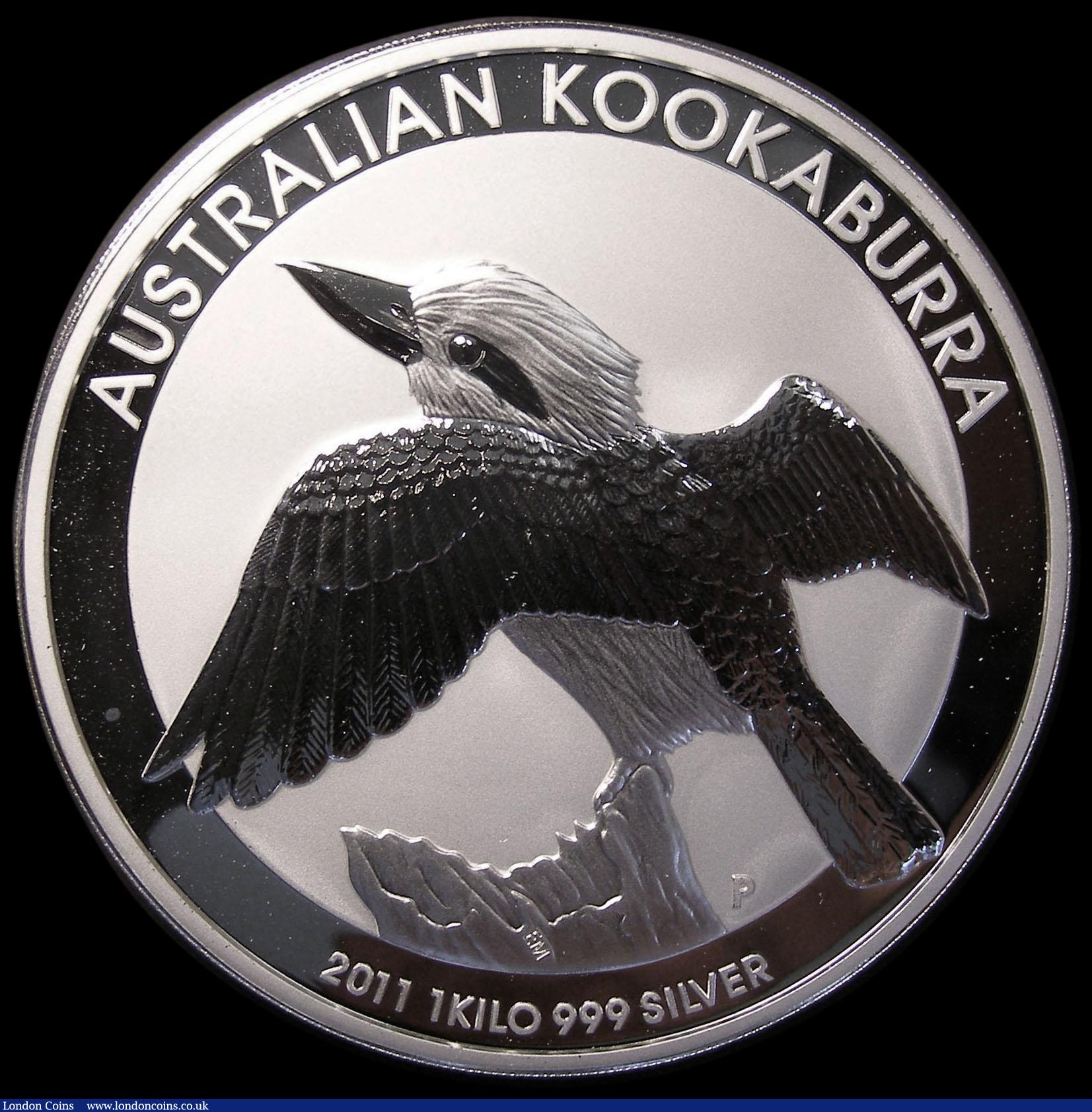 London Coins : A170 : Lot 765 : Australia 30 Dollars 2011 Kookaburra One Kilo of .999 Silver, Kookaburra about to take flight, unlis...