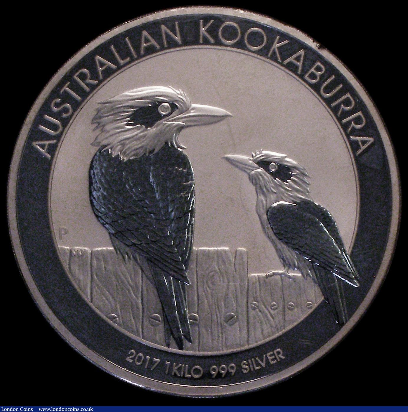 London Coins : A170 : Lot 768 : Australia 30 Dollars Kookaburra 2017P One Kilo of .999 Silver Lustrous UNC lightly toned with a few ...
