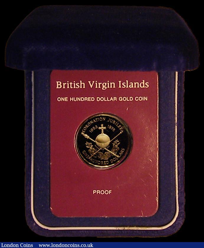 London Coins : A170 : Lot 772 : British Virgin Islands $100 1978 Coronation Jubilee KM23 Proof FDC in the Franklin Mint presentation...