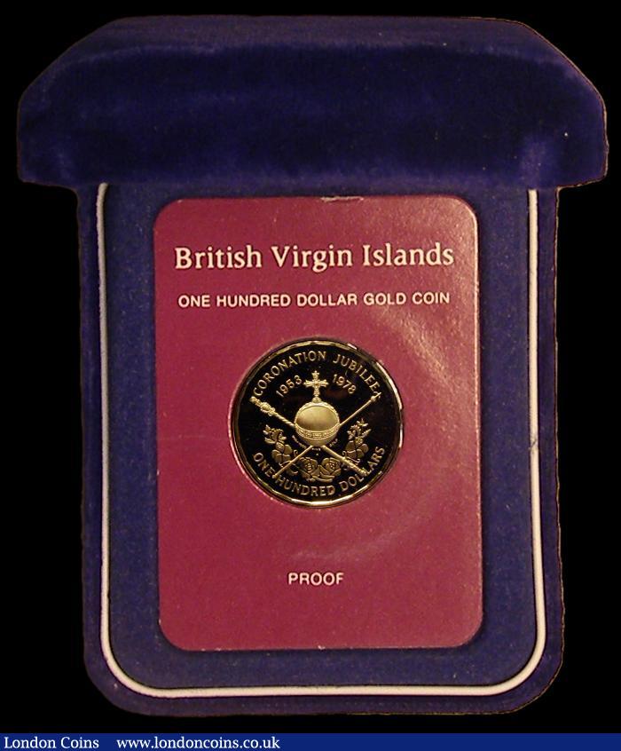 London Coins : A170 : Lot 773 : British Virgin Islands $100 1978 Coronation Jubilee KM23 Proof FDC in the Franklin Mint presentation...