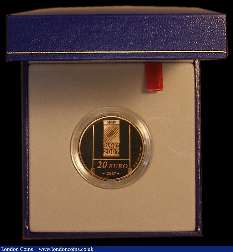 London Coins : A170 : Lot 791 : France 20 Euros 2007 Rugby World Cup Gold Proof, 17 grammes of .920 gold, unlisted by Krause, FDC in...