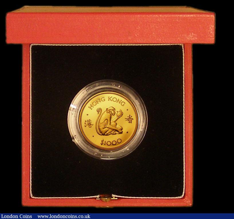 London Coins : A170 : Lot 814 : Hong Kong $1,000 1980 Monkey Gold Proof nFDC in the Royal Mint's red box with certificate