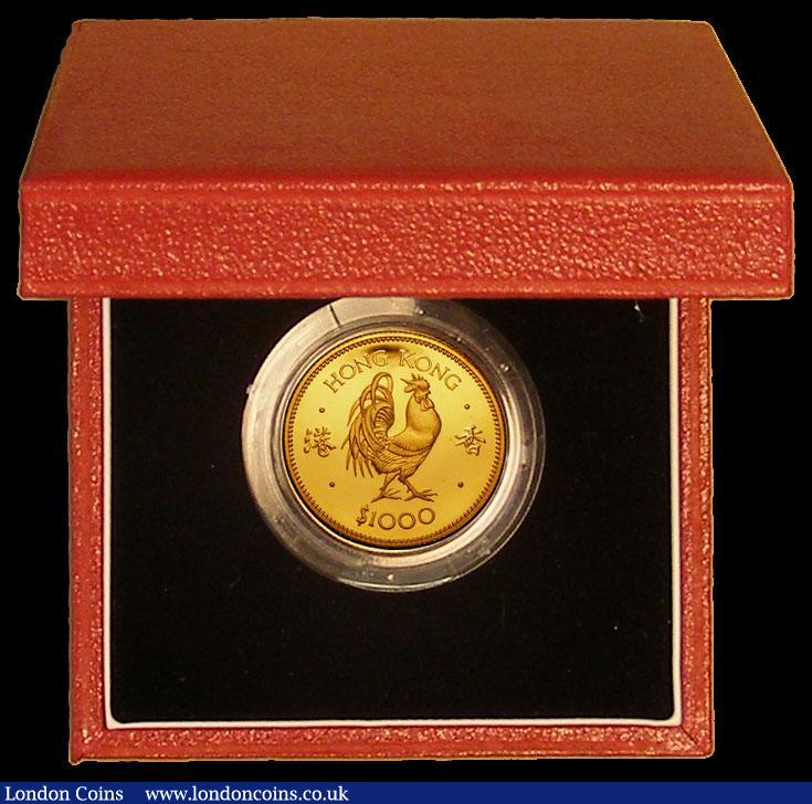London Coins : A170 : Lot 815 : Hong Kong $1,000 1981 Cockerel Gold Proof nFDC in the Royal Mint's red box with certificate