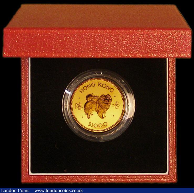 London Coins : A170 : Lot 816 : Hong Kong $1,000 1982 Dog Gold Proof nFDC in the Royal Mint's red box with certificate