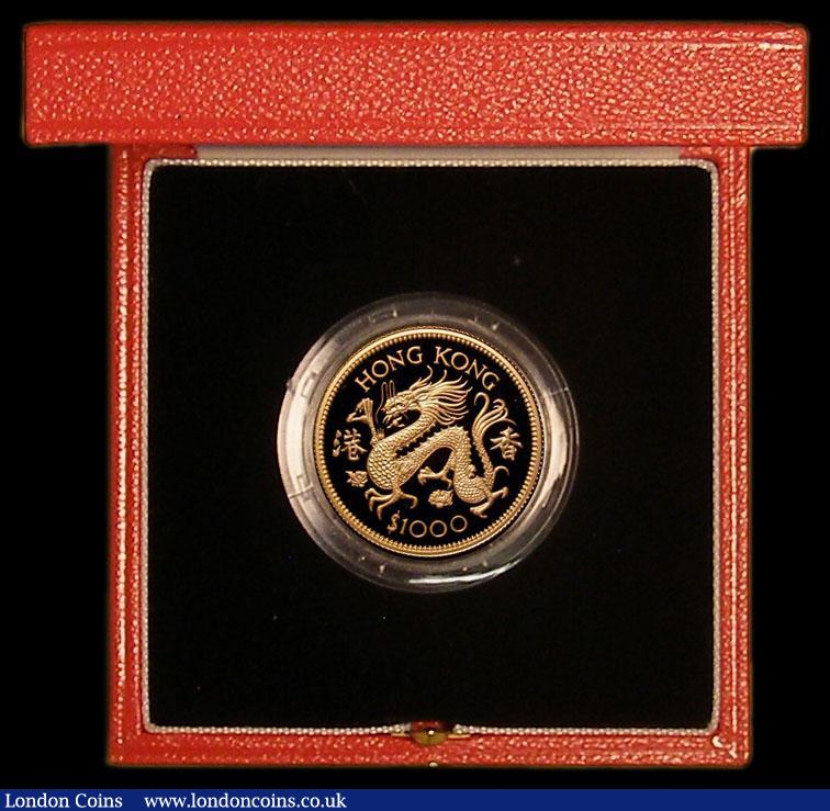 London Coins : A170 : Lot 817 : Hong Kong $1000 1976 Year of the Dragon KM#40 Gold Proof FDC in the red case of issue with certifica...