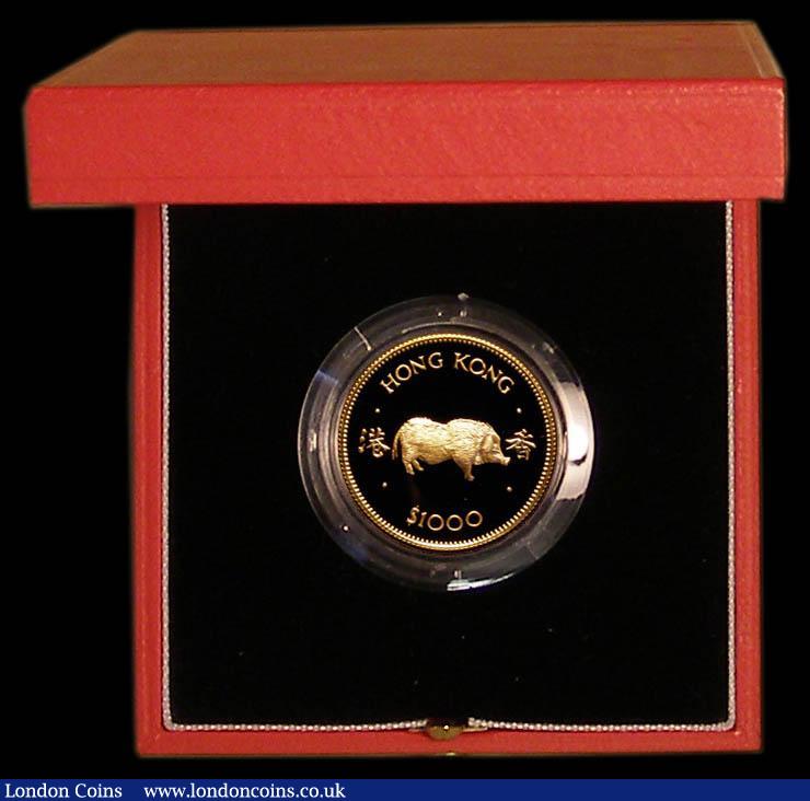 London Coins : A170 : Lot 820 : Hong Kong $1000 1983 Year of the Pig KM#51 Gold Proof FDC in the red box of issue with certificate