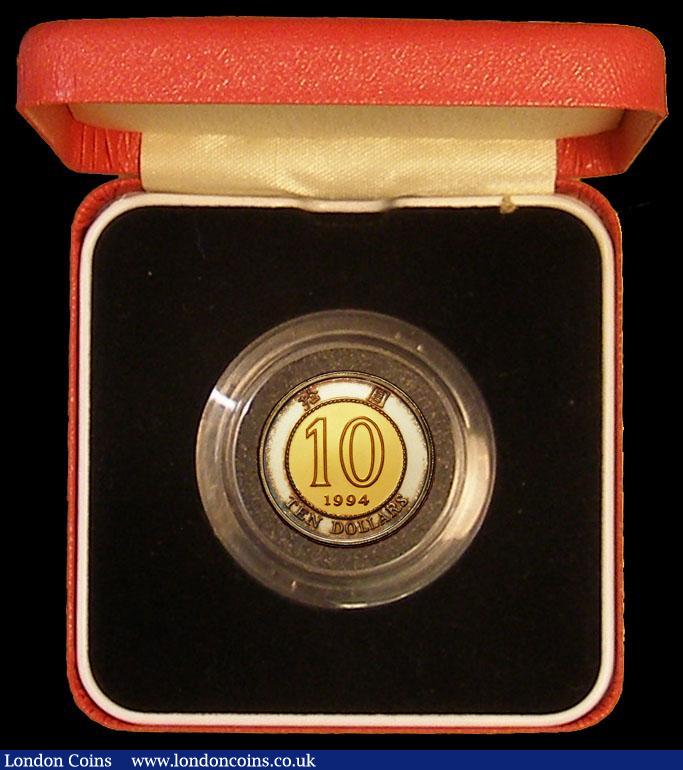 London Coins : A170 : Lot 824 : Hong Kong Ten Dollars 1994 Gold Proof .375 Gold and .625 Silver NFDC lightly toned in the red box of...