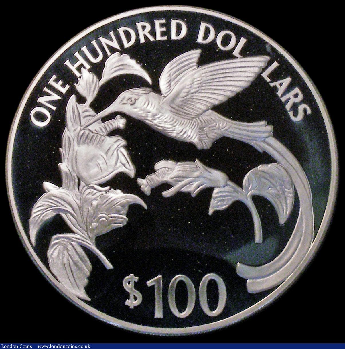 London Coins : A170 : Lot 832 : Jamaica $100 1987 Streamer-tailed Hummingbird Silver Proof 136.08 grammes of .925 Silver, FDC or nea...