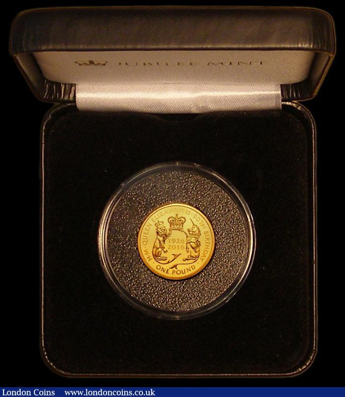 London Coins : A170 : Lot 892 : Tristan da Cunha One Pound Gold 2016 Queen Elizabeth II 90th Birthday 22 carat gold Proof FDC in the...