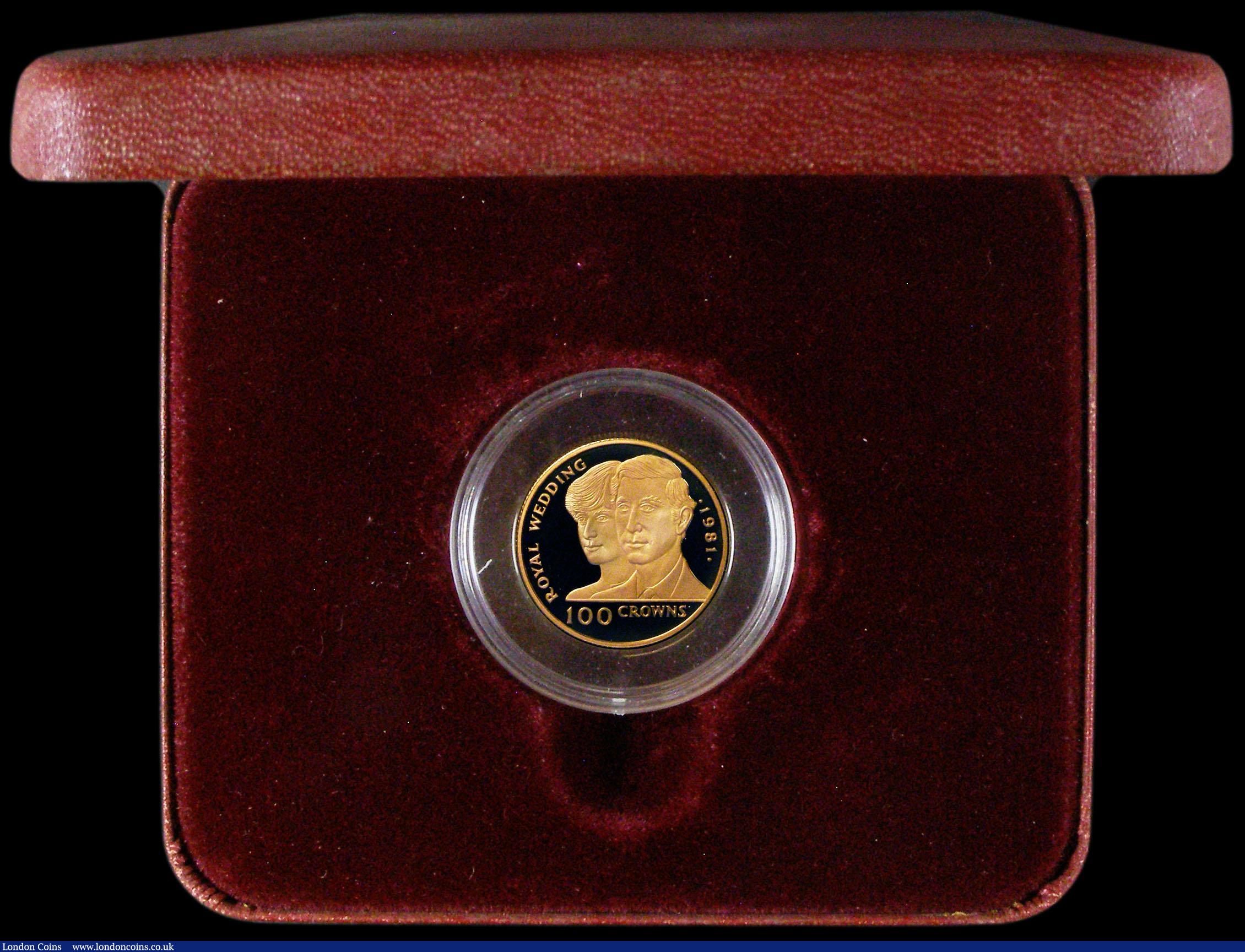London Coins : A170 : Lot 897 : Turks and Caicos Islands 100 Crowns Gold 1981 Royal Wedding of Prince Charles and Lady Diana Spencer...