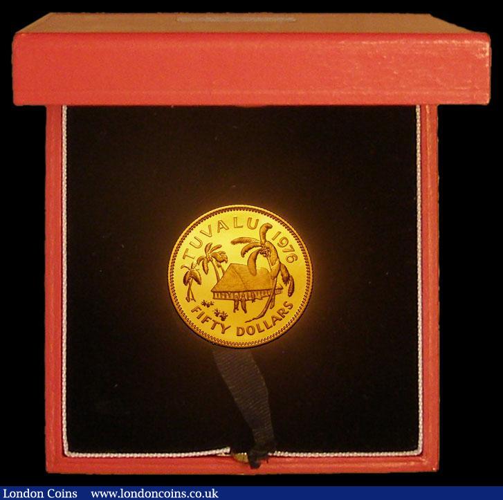 London Coins : A170 : Lot 902 : Tuvalu $50 1976 Native Meeting Hut Gold Proof KM9 aFDC (a hint of light toning) in the Royal Mint ...