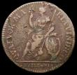 London Coins : A170 : Lot 1462 : Farthing 1665 Pattern in copper, Obverse: Bust with long hair, date below, Reverse: Loose drapery be...