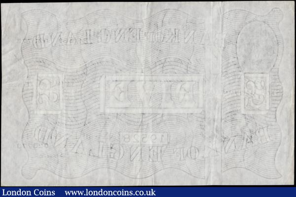 Five Pounds Beale White note B270  Thin paper Metal thread LONDON branch issue dated 11th October 1950 serial number S80 023773, presentable VF or very slightly better : English Banknotes : Auction 170 : Lot 69