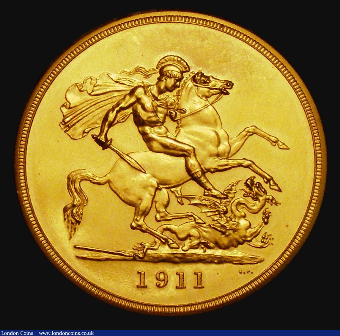 London Coins : A171 : Lot 1372 : Five Pounds 1911 S.3994 Lustrous UNC retaining much original lustre, the reverse with a hint of toni...
