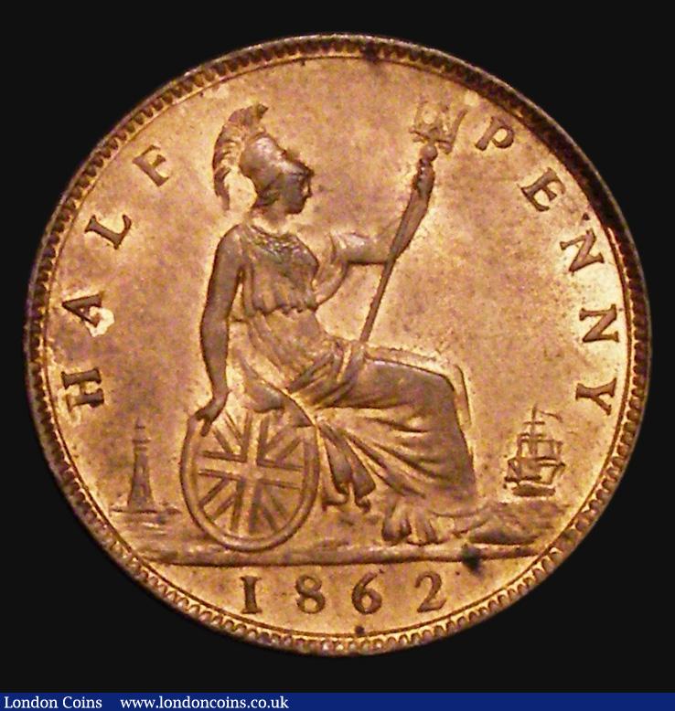 London Coins : A171 : Lot 1575 : Halfpenny 1862 B over R in BRITT, also double struck 6 in the date. Excessively Rare, the variety re...
