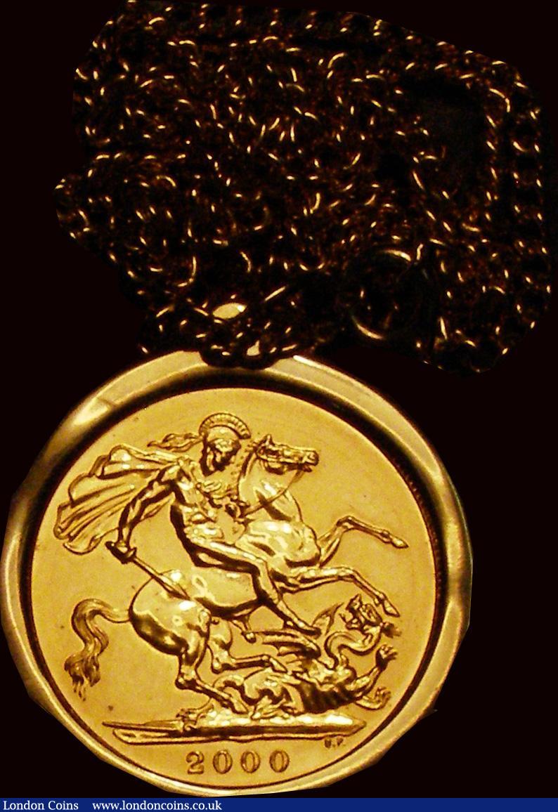 London Coins : A171 : Lot 2254 : Sovereign 2000 in a mount and on a chain, the mount hallmarked as 9 carat (375) the chain without a ...
