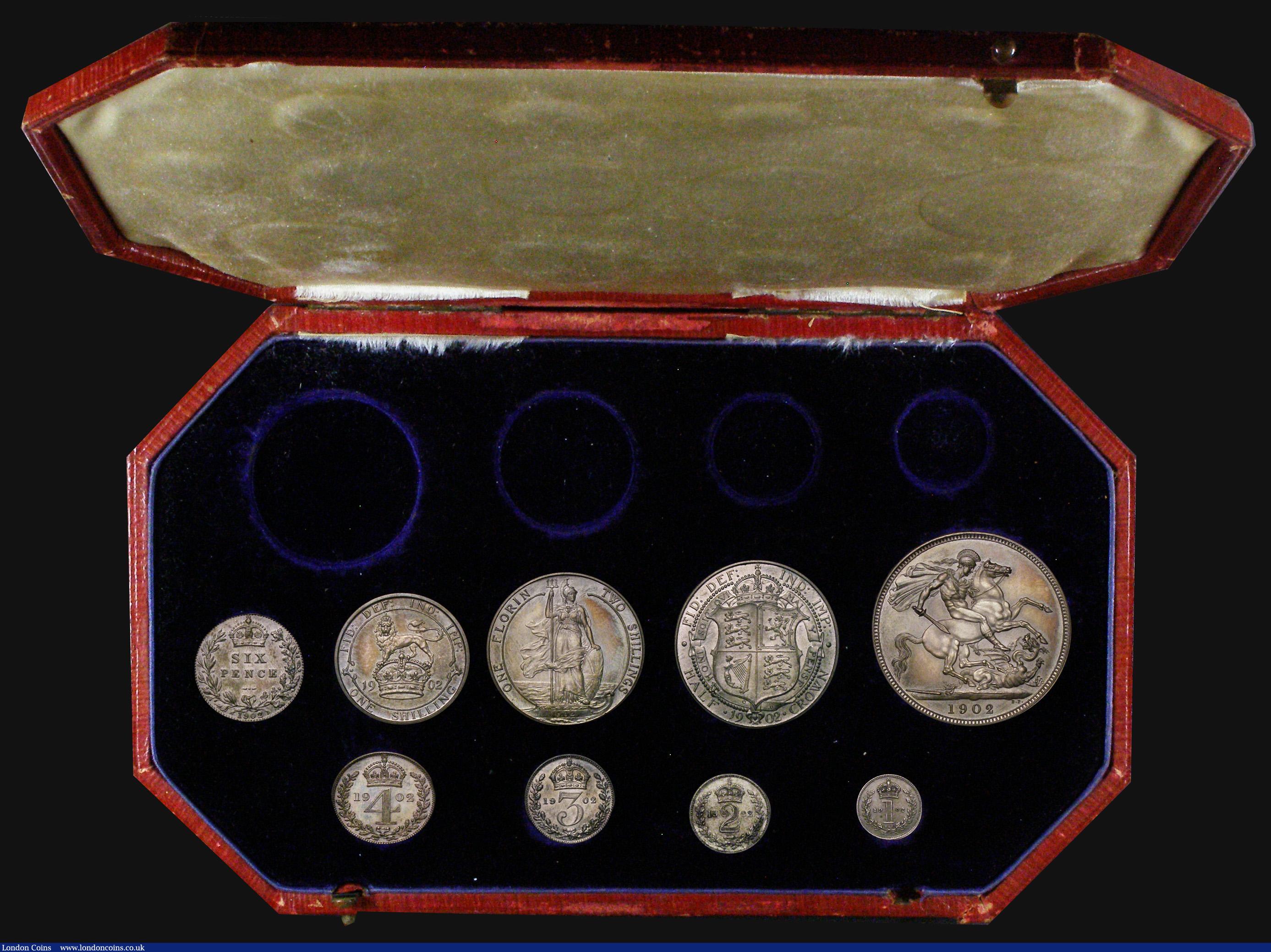 London Coins : A171 : Lot 334 : Proof Set 1902 a part set (9 coins) comprising Crown, Halfcrown, Florin, Shilling, Sixpence, and Mau...