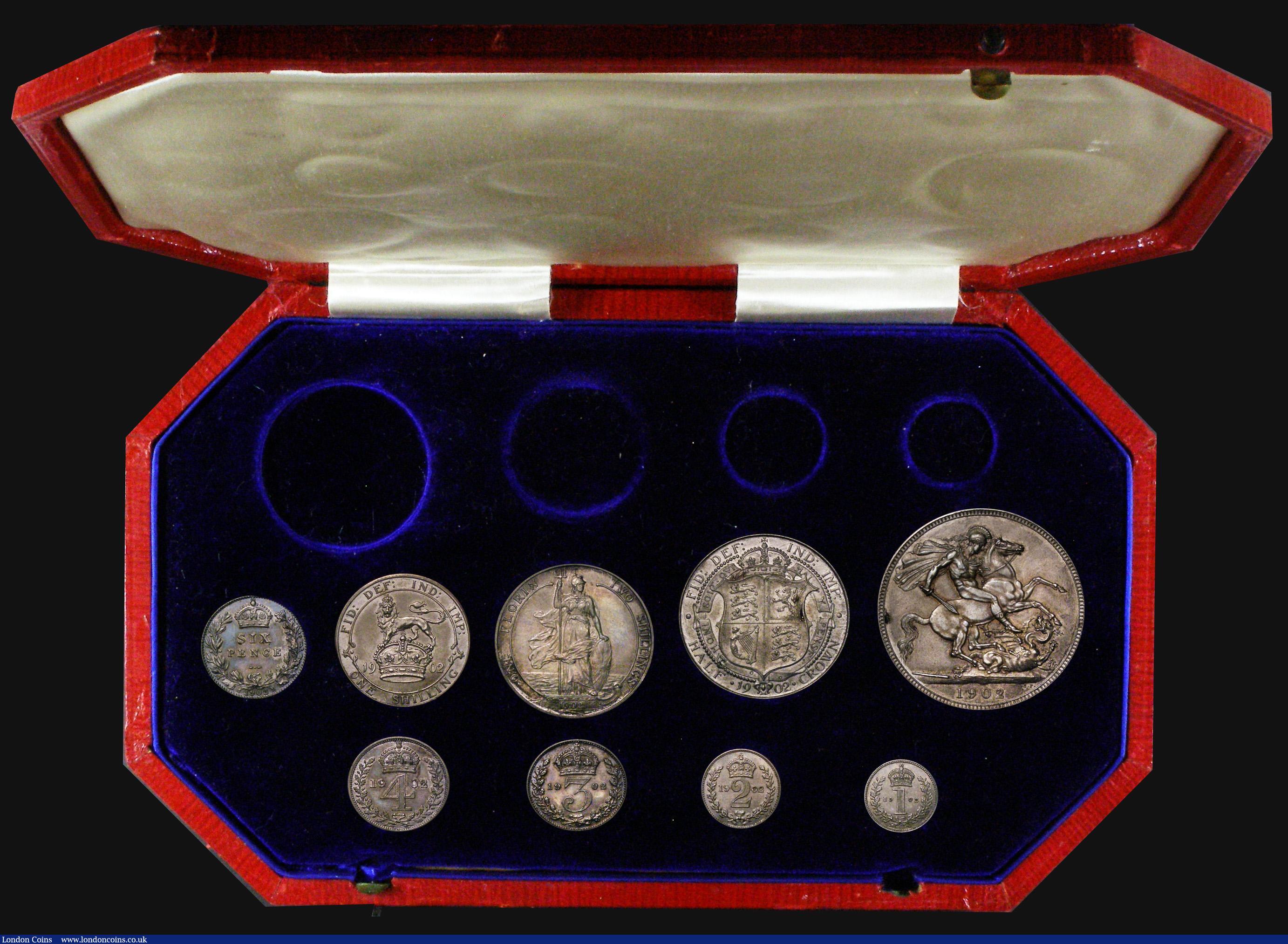 London Coins : A171 : Lot 335 : Proof Set 1902 a part set (9 coins) comprising Crown, Halfcrown, Florin, Shilling, Sixpence, and Mau...