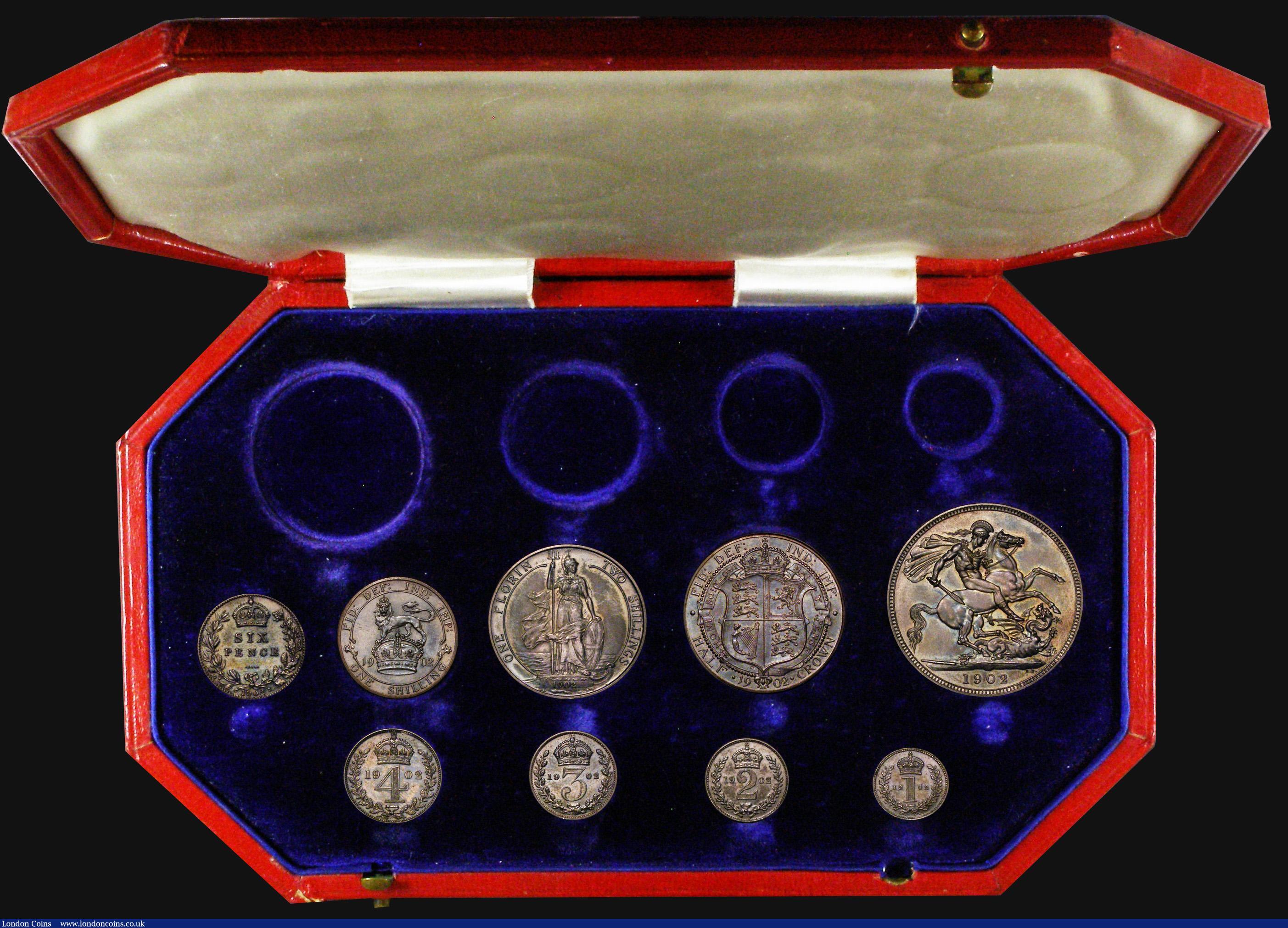 London Coins : A171 : Lot 336 : Proof Set 1902 a part set (9 coins) comprising Crown, Halfcrown, Florin, Shilling, Sixpence, and Mau...