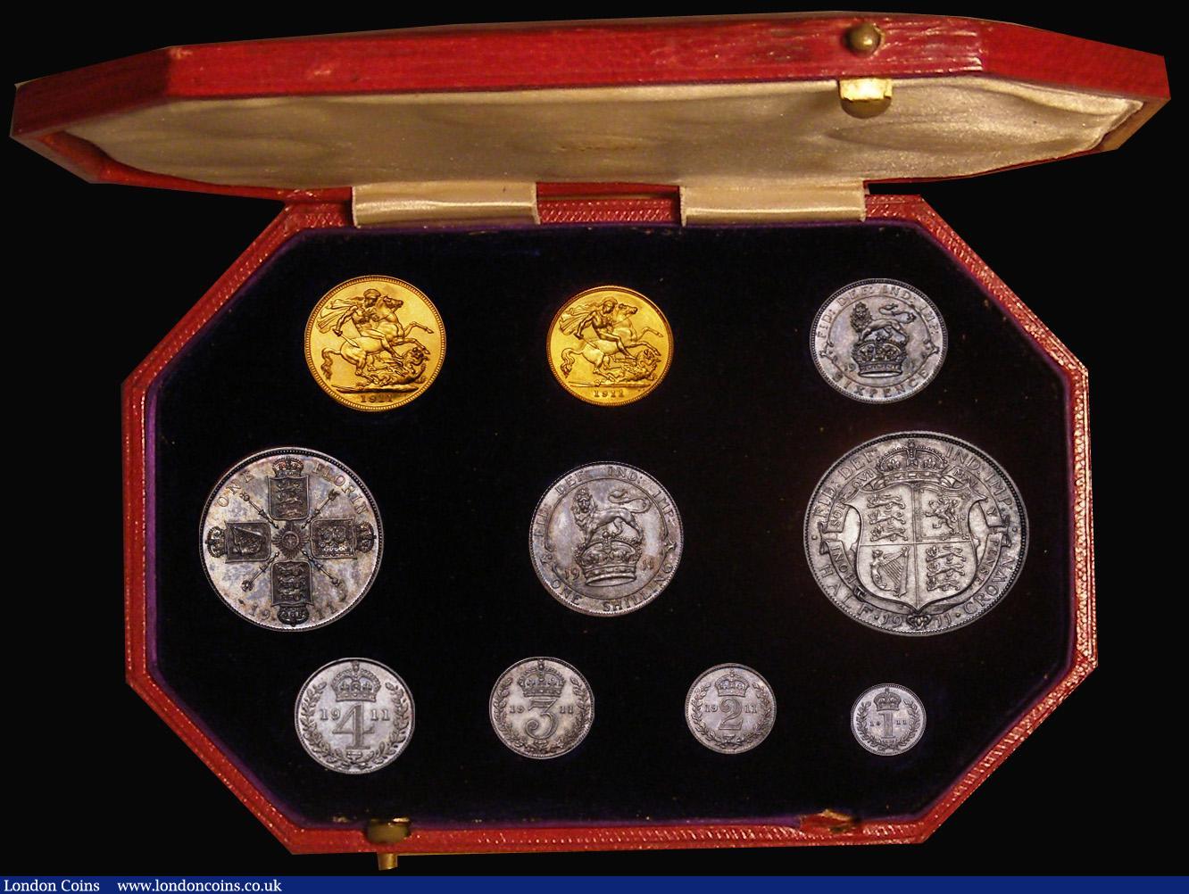 London Coins : A171 : Lot 340 : Proof Set 1911 Short Set (10 Coins) Sovereign, Half Sovereign, Halfcrown, Florin, Shilling, Sixpence...