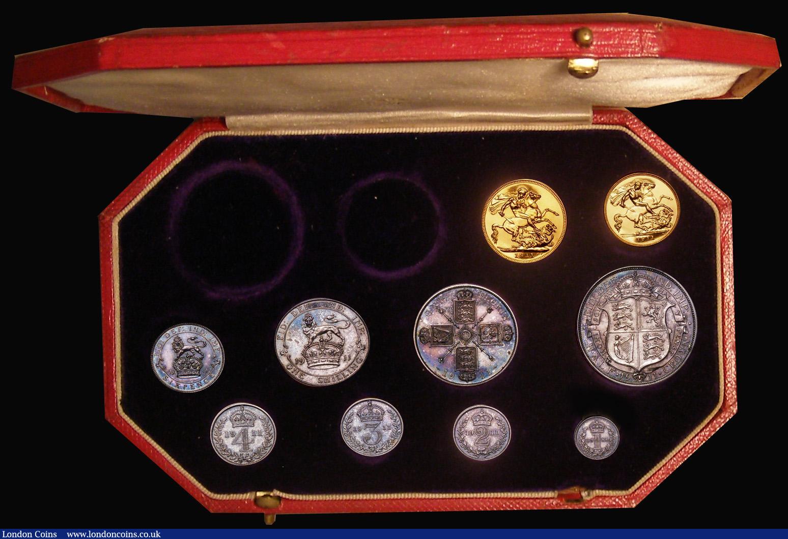 London Coins : A171 : Lot 342 : Proof Set 1911 Short Set (10 Coins) Sovereign, Half Sovereign, Halfcrown, Florin, Shilling, Sixpence...