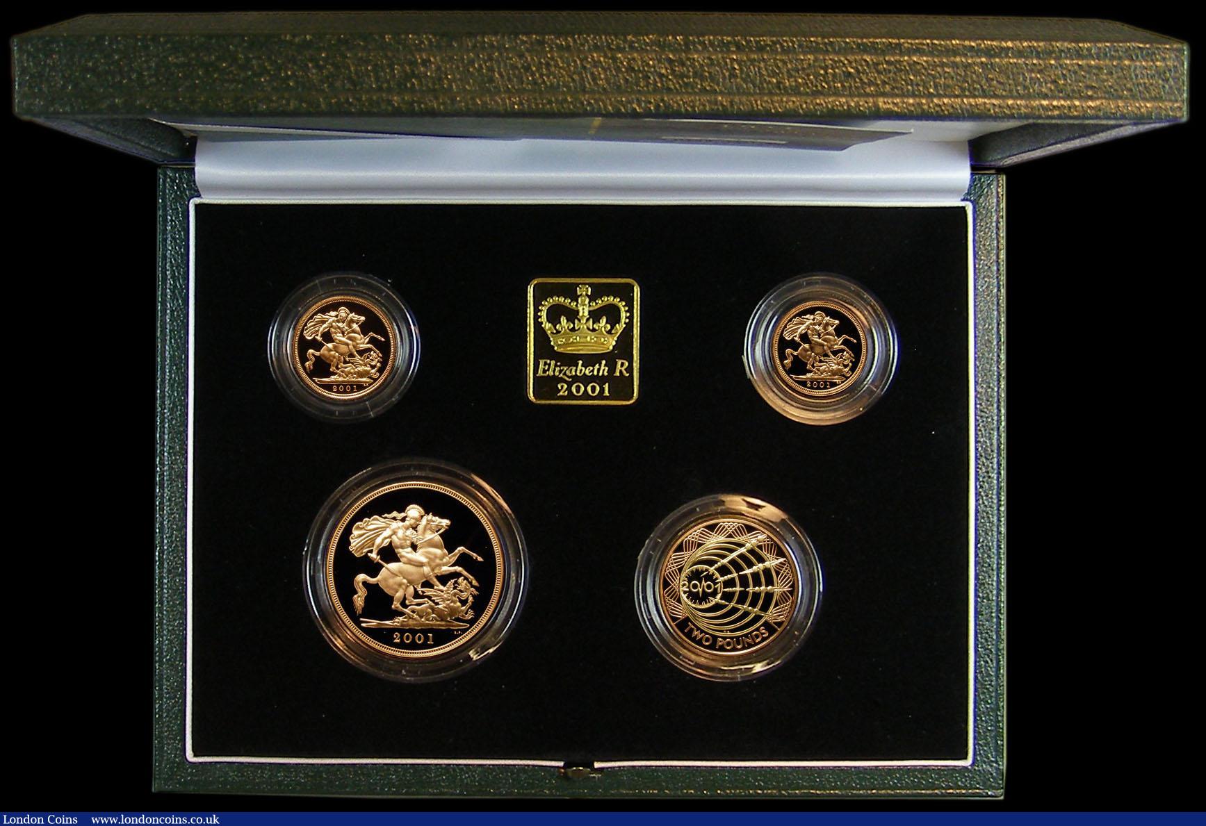 London Coins : A171 : Lot 426 : United Kingdom 2001 Gold Proof 4-coin Sovereign Collection comprising Gold Five Pounds, Two Pounds M...