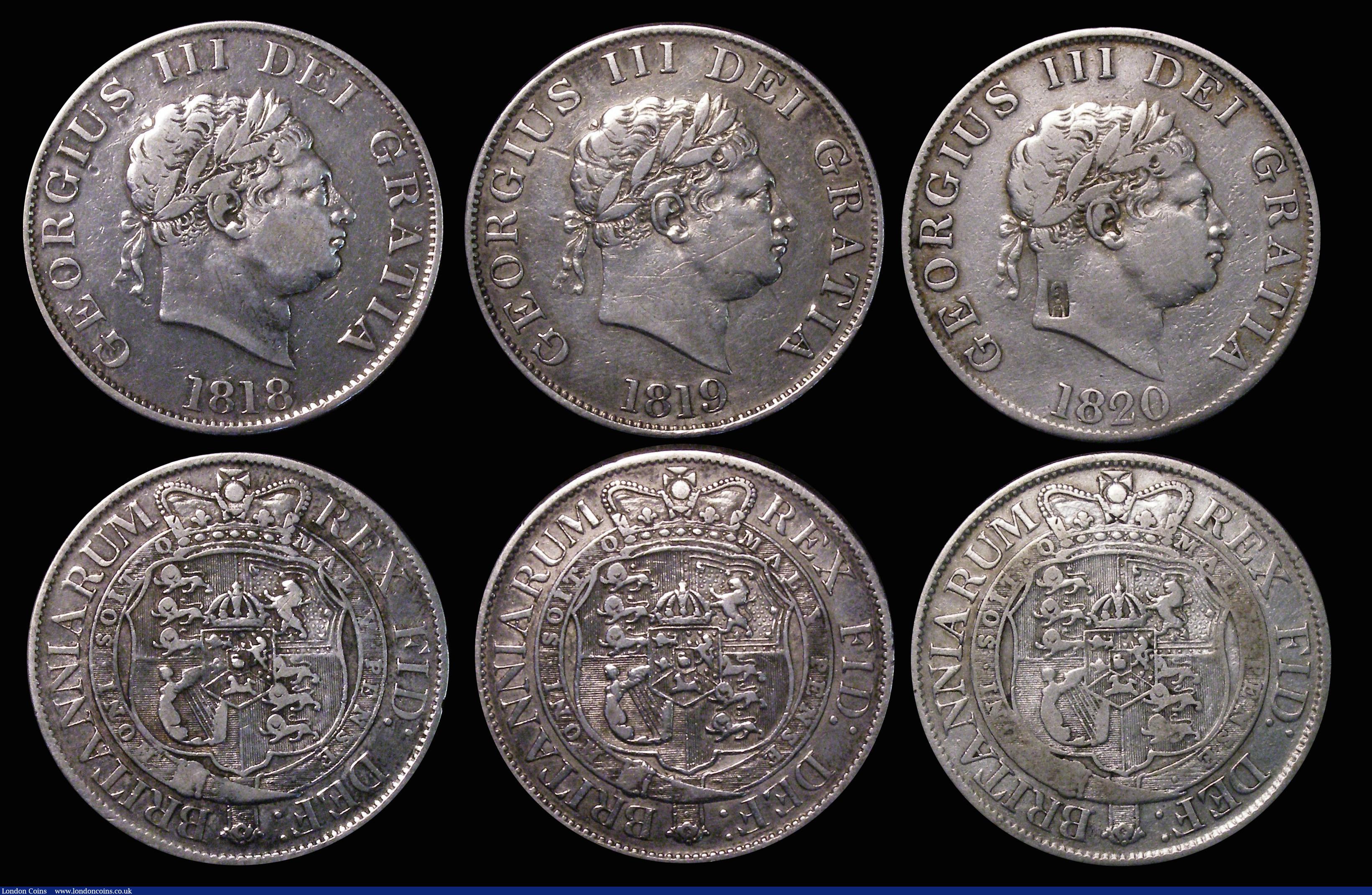 London Coins : A171 : Lot 845 : Halfcrowns (7) 1685 with a B scratched in the obverse field, and some scratches, VG or better. 1746 ...