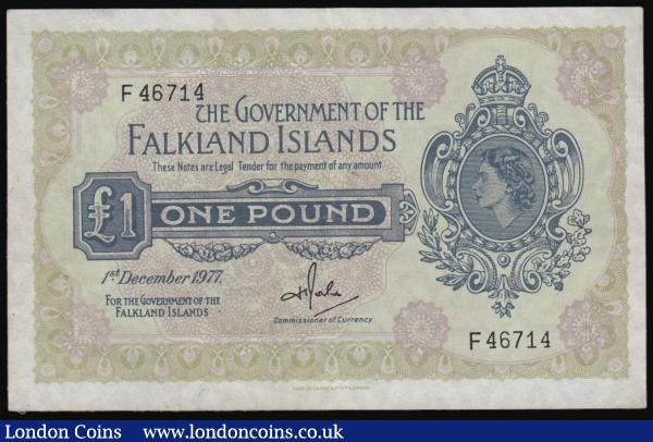 Falkland Islands 1 Pound Pick 8c dated 1st December 1977 signature H.T. Rowlands serial number F46714, Good VF-EF : World Banknotes : Auction 171 : Lot 109