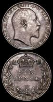 London Coins : A171 : Lot 1746 : Sixpences (2) 1902 ESC 1785, Bull EF and lustrous, the obverse with many hairlines and contact marks...