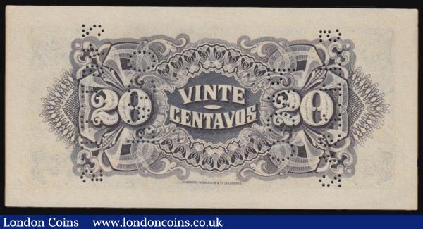 Mozambique, Companhia De Mocambique 20 Centavos 25 November 1933 Unc and with PAGO 5.11.1942 in perforations twice across the face : World Banknotes : Auction 171 : Lot 198