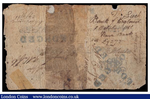One Pound Henry Hase 13th Feb 1821 serial No. 7275 "FORGED" stamped four times across the front, Good : English Banknotes : Auction 171 : Lot 34