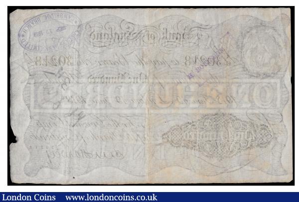 One Hundred Pounds Harvey. B209E. 19th June 1918. Prefix 8/0 30218. VF handstamp reverse some toning rare, Ex Spink Sale 19031 Lou Manzi Lot 2353 : English Banknotes : Auction 171 : Lot 36