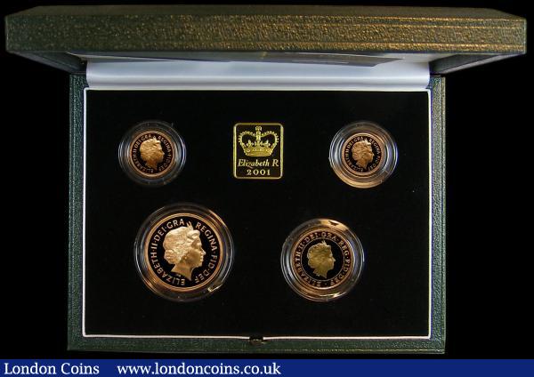 United Kingdom 2001 Gold Proof Four Coin Sovereign Collection, Gold Five Pounds, Two Pounds Marconi, Sovereign and Half Sovereign FDC with certificate in the original box of issue : English Cased : Auction 171 : Lot 427