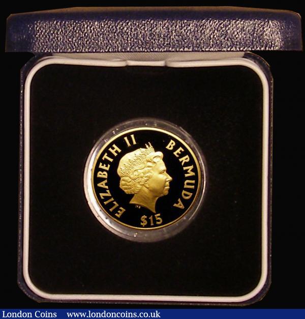 Bermuda Fifteen Dollars Gold 2003 Biological Station for Research Gold Proof KM#A171 15.98 grammes of .999 gold, Proof one small nick in the reverse field otherwise FDC in the Royal Mint box of issue with certificate : World Cased : Auction 171 : Lot 451