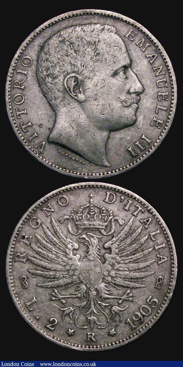 Italy 2 Lire (2) 1905R KM#33 Fine/Good Fine, 1907R KM#33 Fine/Good Fine : World Coins : Auction 171 : Lot 657