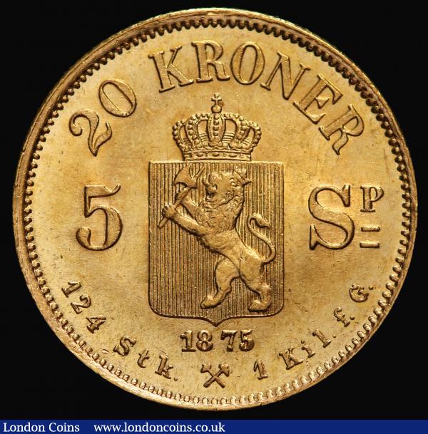 Norway 20 Kroner 1875 KM#348 in a PCGS holder and graded MS65, a scarce two-year type : World Coins : Auction 171 : Lot 685