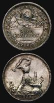 London Coins : A171 : Lot 693 : Russia (2) Rouble 1924 Y#90.1 EF lightly toned with some small edge nicks and some contact marks, 50...