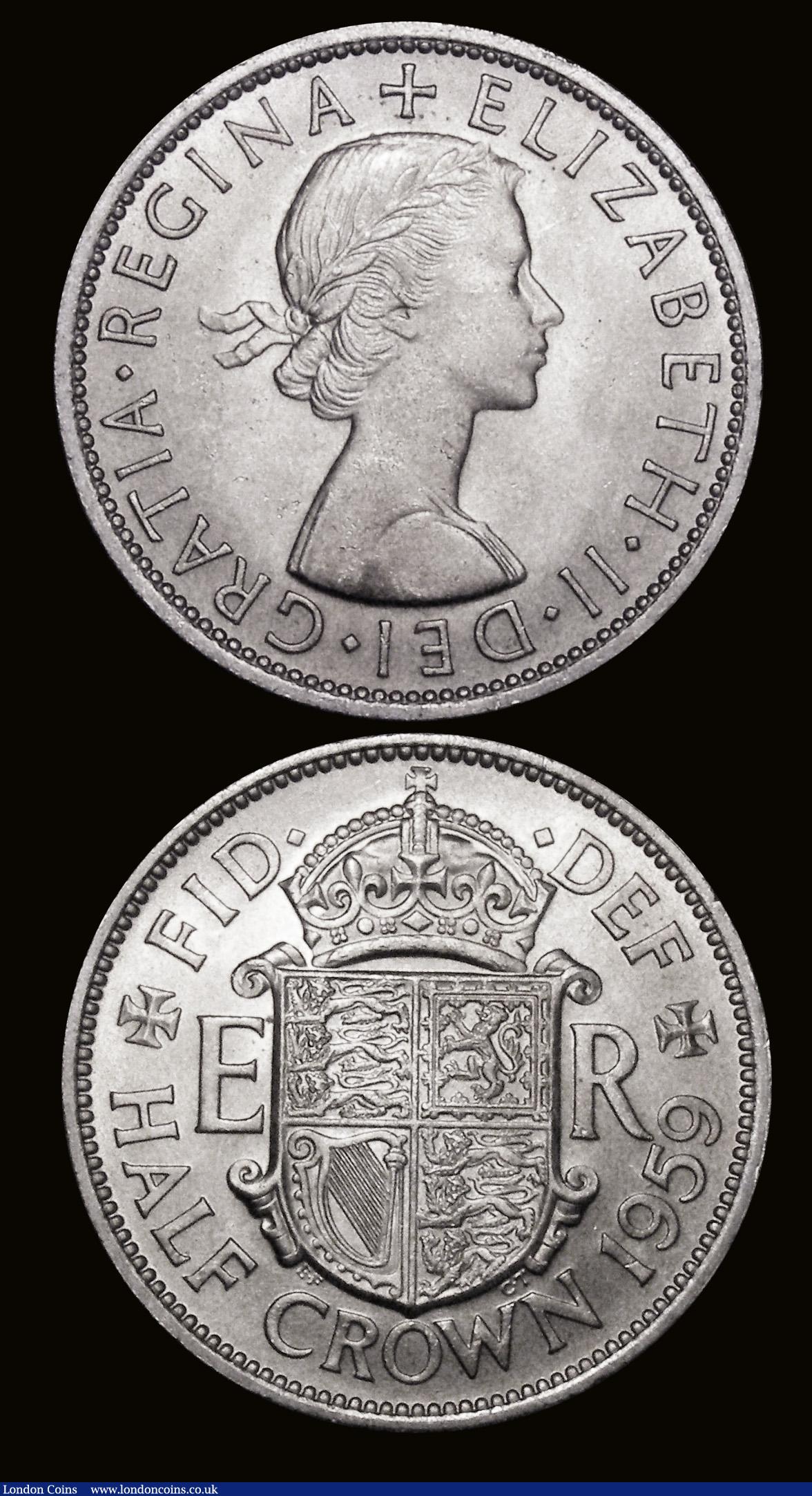 London Coins : A172 : Lot 1054 : Halfcrowns (2) 1921 ESC 768, Bull 3722, Davies 1678 dies 3C, A/UNC, 1959 ESC 798N, Bull 4369 UNC and...