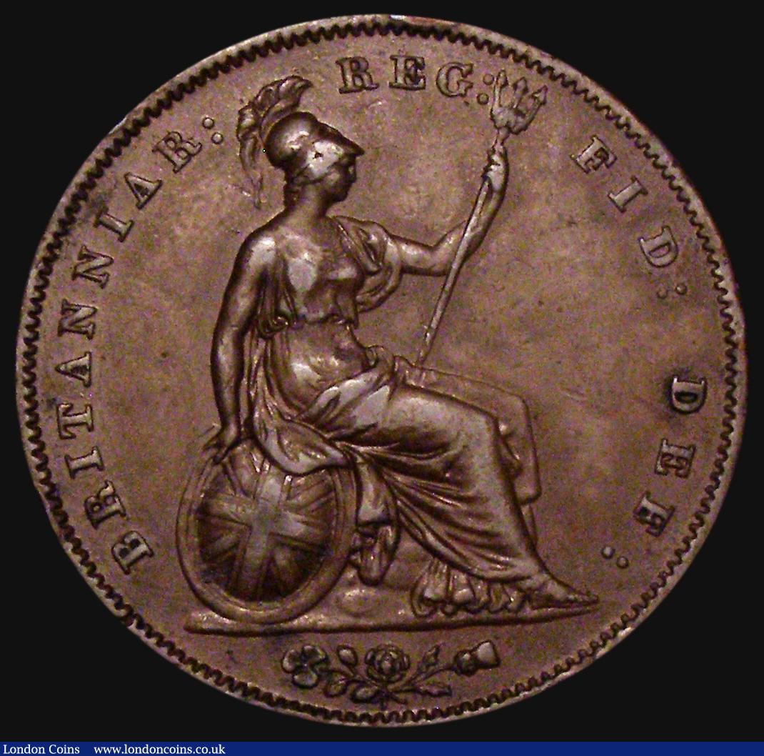 London Coins : A172 : Lot 1126 : Penny 1858 DEF with F struck over a B, an unusual restrike, NVF/GF with an edge bruise, unlisted by ...