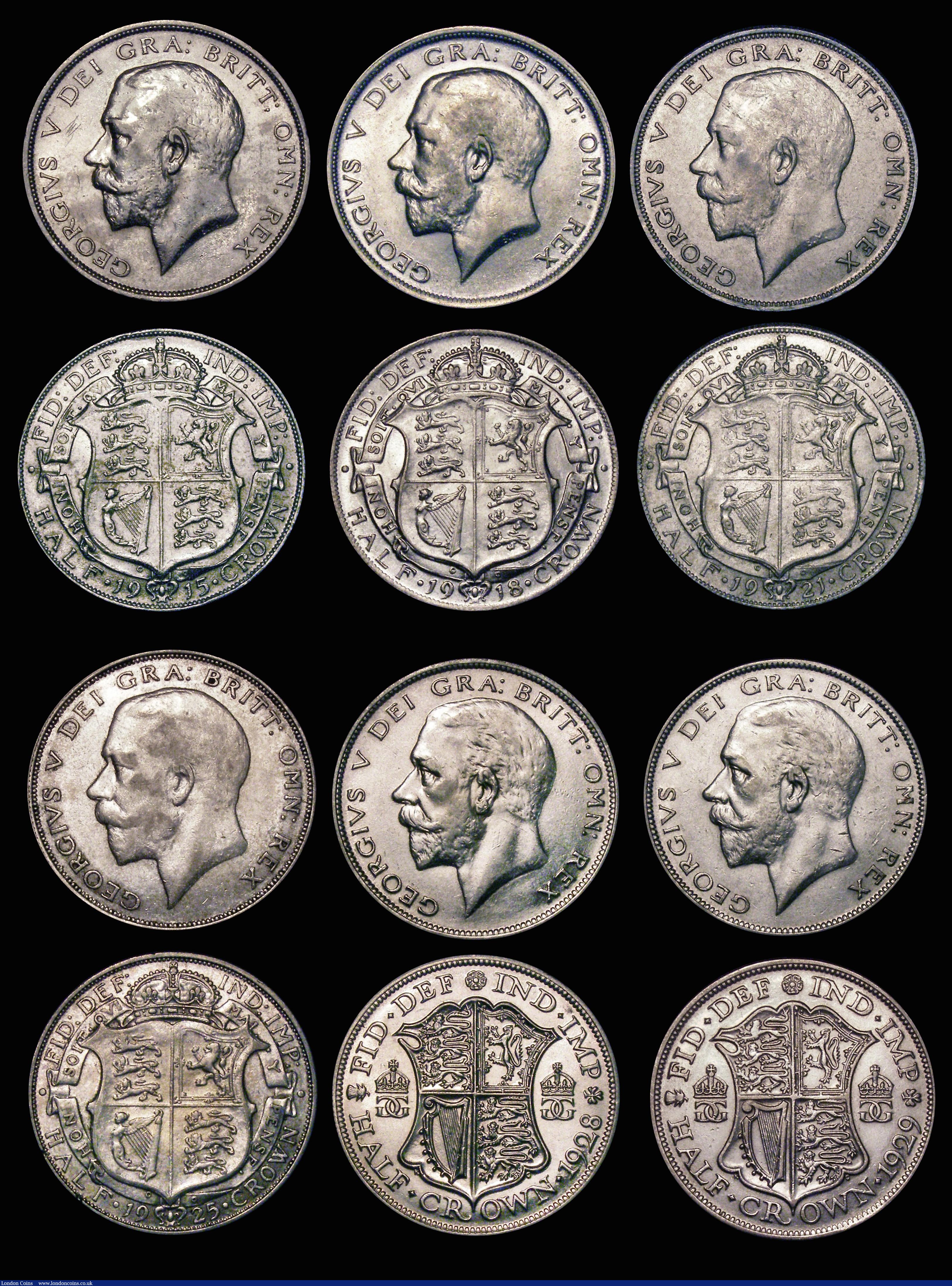London Coins : A172 : Lot 1560 : Halfcrowns (12) 1823 Second Reverse ESC 634, Bull 2365 approaching Fine, toned. 1877 ESC 700, Bull 2...
