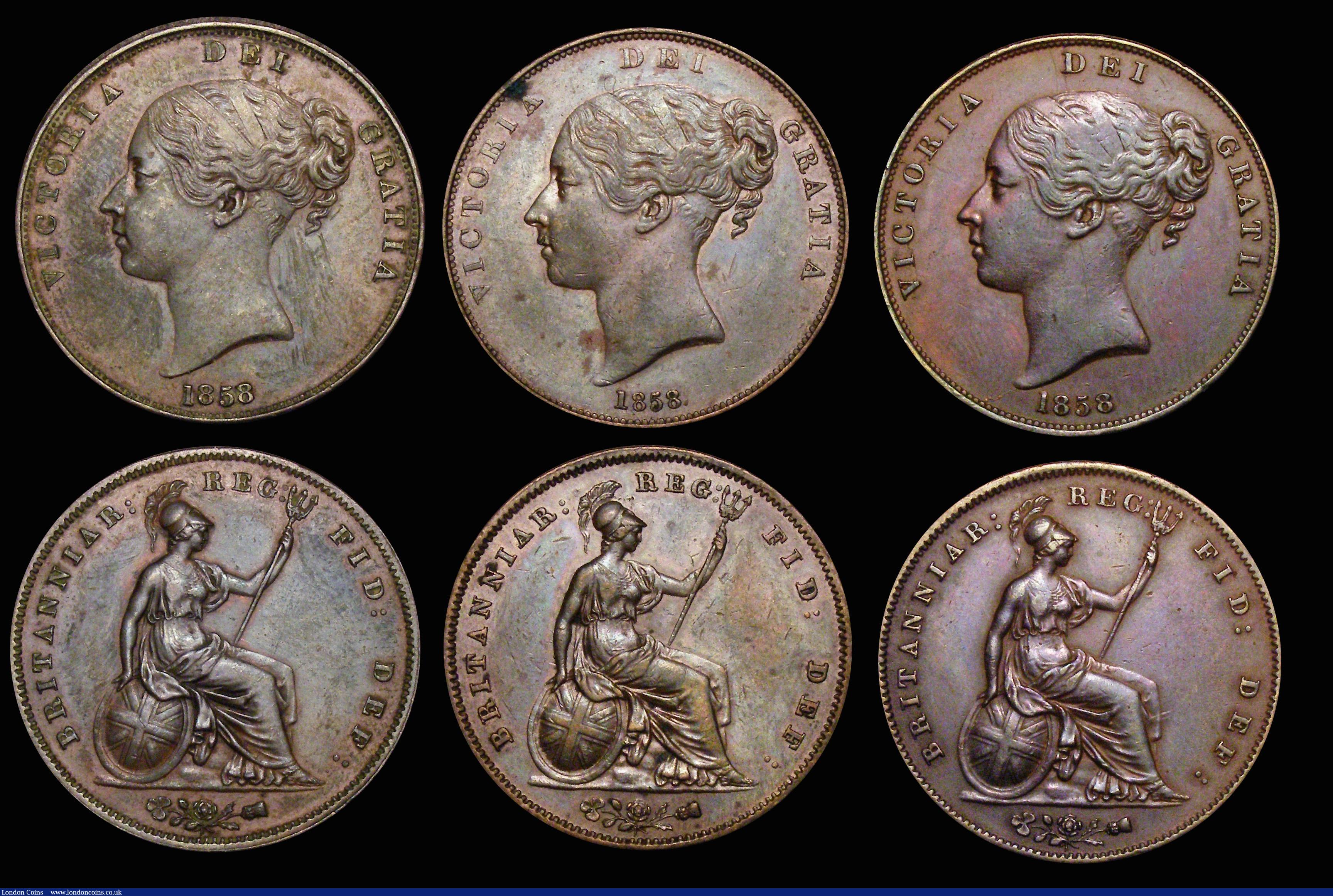 London Coins : A172 : Lot 1590 : Pennies (6) 1841 REG No Colon Peck 1484 GVF/VF the reverse with some surface residue, 1847 DEF Close...