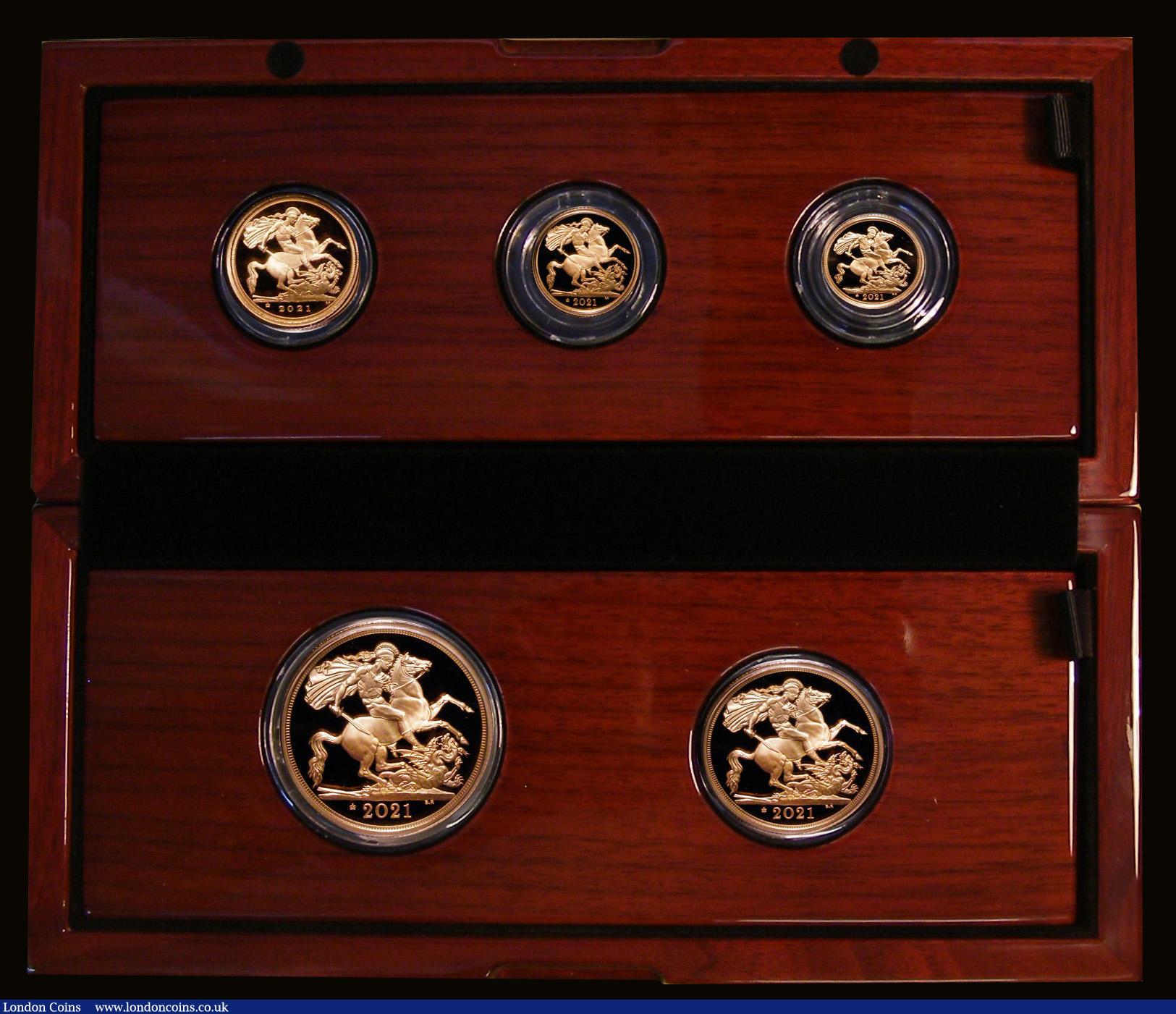 London Coins : A172 : Lot 371 : United Kingdom 2021 Gold Proof 5-coin Sovereign Collection comprising Gold Five Pounds, Two Pounds, ...