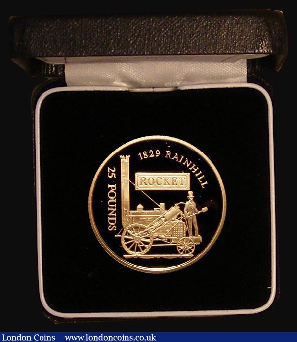 London Coins : A172 : Lot 376 : Alderney &pound;25 Gold 2004 Locomotive - Rocket KM#51 Gold Proof FDC in the Royal Mint box of issue...