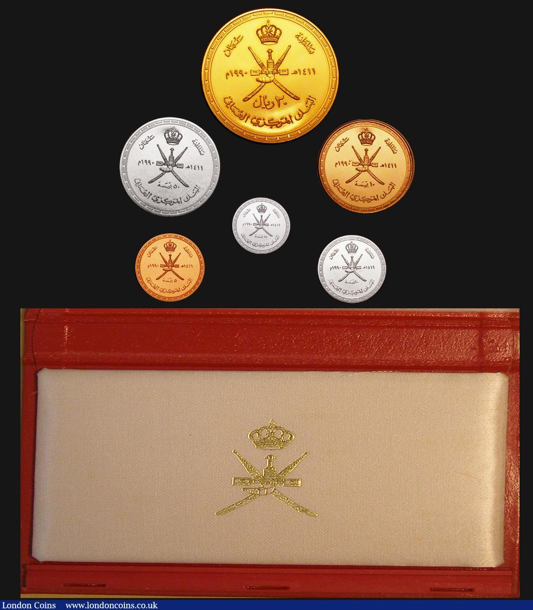 London Coins : A172 : Lot 469 : Oman Proof Set 1990 (AH1411) a 6-coin set includes 20 Omani Rials 1990 KM#98, 100 Baisa KM#80, 50 Ba...