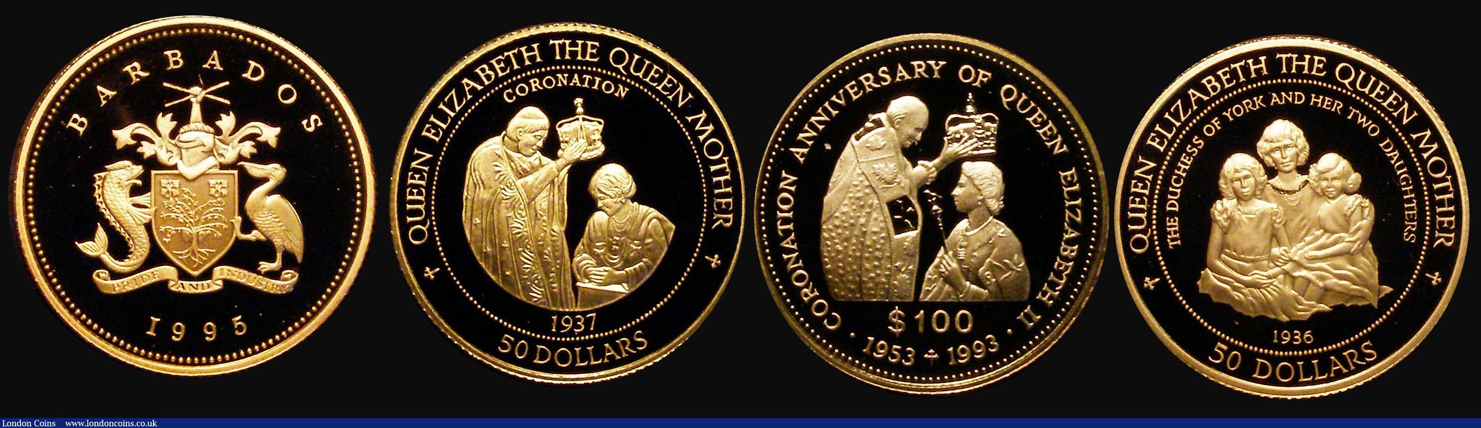 London Coins : A172 : Lot 507 : World in Gold (4) Tuvalu $100 Gold 1993 Coronation of Queen Elizabeth II 40th Anniversary KM#29 Gold...